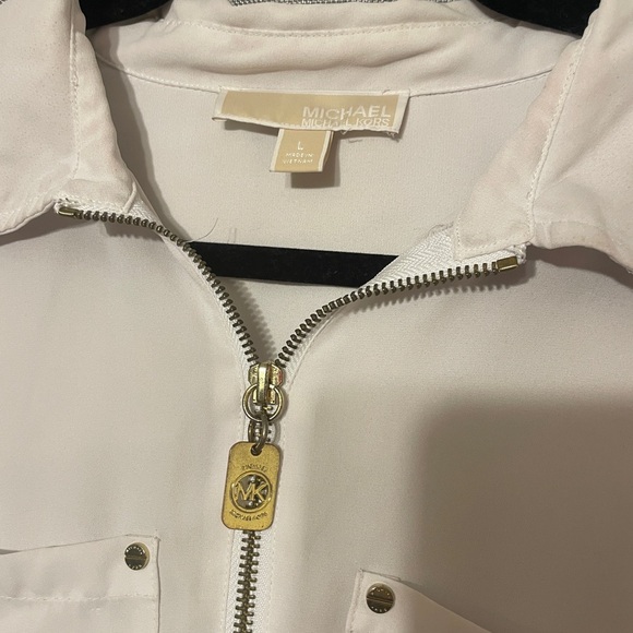 Preowned Michael Kors cream white womens collar shirt top blouse size large - Picture 3 of 12